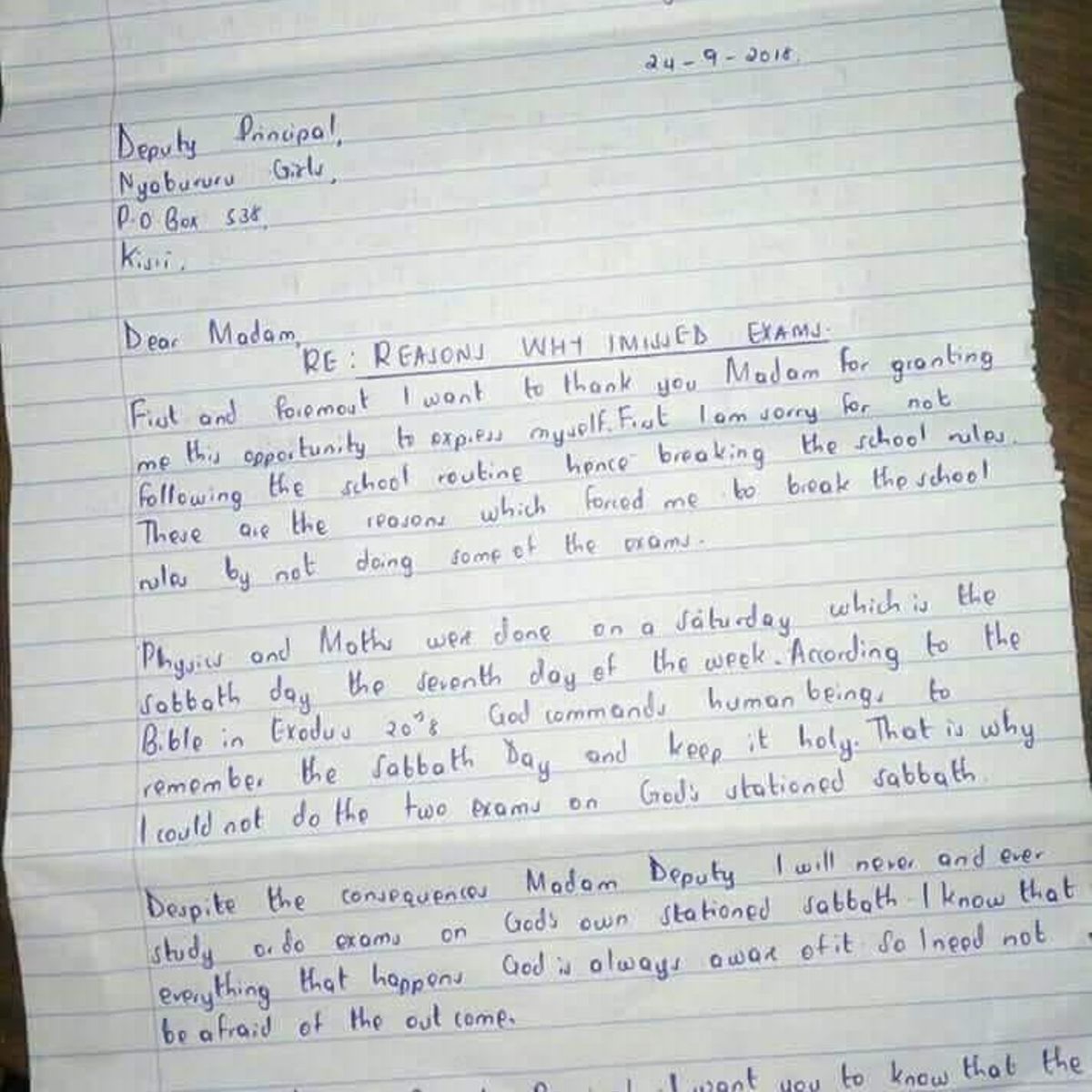 Holy spirit letter: National school suspends student for refusing to ...